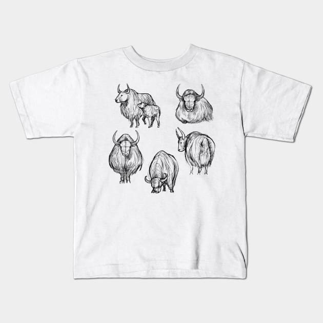 Sketches of a Yak Kids T-Shirt by AniaArtNL